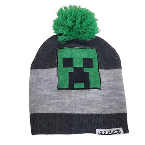 Minecraft Kids Bobble Hat Creeper Knitted Beanie One Size